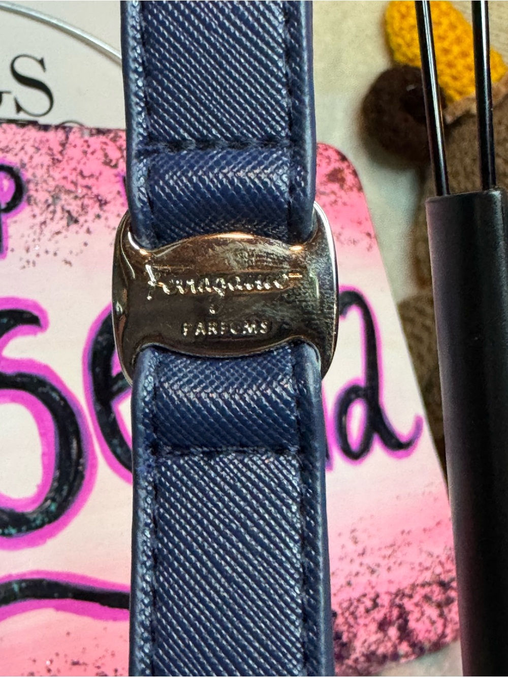 Salvatore Ferragamo Navy Blue Leather Strap with Signature Silver Gancini
